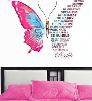 Decal O Decal Vinyl ' Blue Removable Butterfly With Motivational Quotes ' Wall Stickers (Pack Of 2, Pink Butterfly With Life Improvement Positive Quotes), 90 cms
