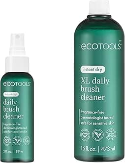 EcoTools Daily Makeup Brush Cleanser Spray, Quick Drying, Fragrance Free & Dermatologist Tested, Travel Size, TSA Approved, Cruelty-Free & Vegan 3 fl oz./89 ml. Bottle XL Refill