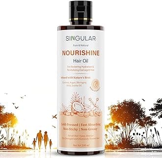 Singular Nourishine Hair Oil | Lightweight & Non-Greasy | Argan & Jojoba Oil for Dry, Frizzy & Low Porosity Hair | Cold-Pressed with Bhringraj, Coconut, Amla & Vitamin E – 200ml