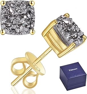 S925 Sterling Silver Moissanite Stud Earrings Mens- 2.0CT D Color Lab Created Diamond 18K White Gold Plated Earring for Men Women (Druzy-gold)