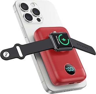 Magnetic Portable Charger 10800mAh,4-in-1 Wireless Power Bank with iWatch Charger, QC4.0+20W PD Fast Charging USB C Battery Pack with LCD Display for Magsafe,iPhone 16/15/14/13/12,Apple Watch, Red