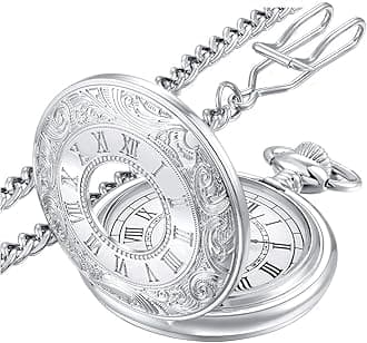 Vintage Pocket Watch Roman Numerals Scale Quartz Pocket Watches with Chain Christmas Graduation Birthday Gifts Fathers Day