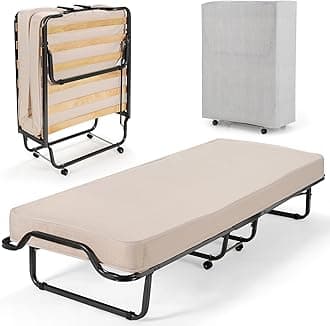 Giantex Folding Bed with 4" Mattresses for Adults, Small Single Rollaway Bed with Storage Cover and Memory Foam Mattress, Portable Foldable Bed, Fold up Guest Bed for Easy Storage, Made in Italy