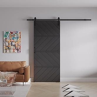 Modern Paneled Manufacture Wood Sliding Barn Door Wave Design with Installation Hardware Kit(Easy Installation), Black, 36" x 84"