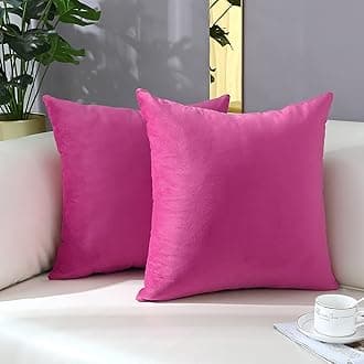 mixeoo Comfy Hot Pink Throw Pillow Covers Decorative Square Solid Thick Velvet Super Soft Cushion Cases Home Decor for Sofa Couch Living Room Chair, Set of 2, 20 x 20 Inch