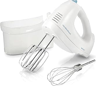 6-Speed Electric Hand Mixer with Whisk, Traditional Beaters, Snap-On Storage Case, 250 Watts, White