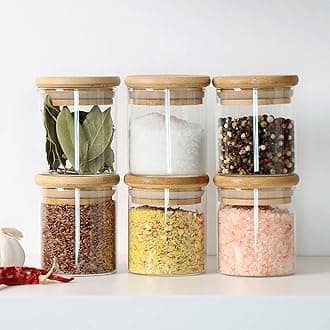 220 ml glass jars with wooden lid glass jar set food storage containers Borosilicate Glass Jar Set/Suit for Sugar, Salt, Coffee, Tea, and Other Dry Food Storage (220ML JARS, 6 PCS)