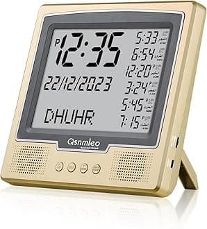 Digital Azan Clock for USA QS-226- Athan Wall Clock- Islamic Prayer Time Clock for Home/Office/Mosque - Ramadan and Eid Gifts - Gold