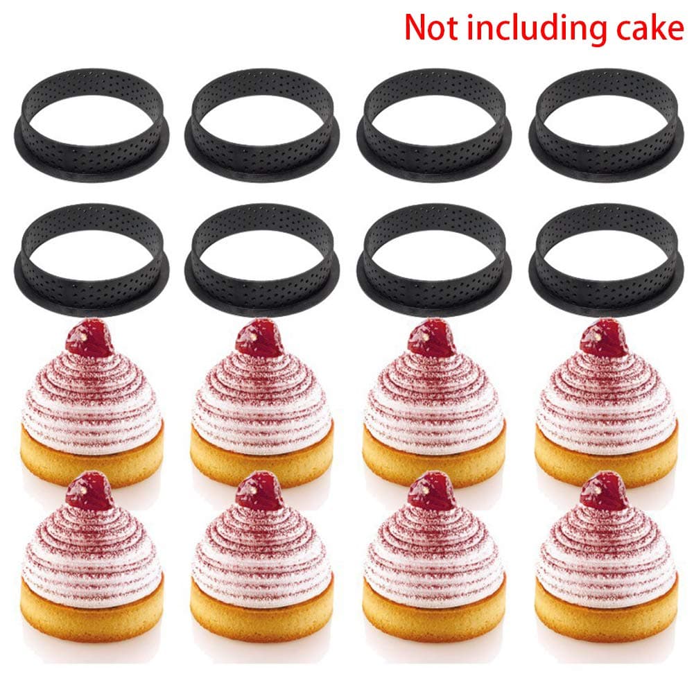 8pcs Round Shape Cake Mold Mousse Circle, Cutter Decorating Tool French Dessert DIY Perforated Ring Non Stick Bakeware Tart