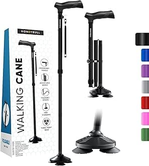 Walking Cane for Men & Women Foldable, Adjustable, Heavy Duty, Free Standing, All Terrain, Collapsible Walking Sticks for Seniors & Adults