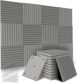 12 Pack Self-Adhesive Acoustic Panels, 12"X 12"X1" Sound Proof Foam Panels, High Density Soundproofing Wall Panels for Home Studio, Acoustic Foam Wedges Absorbing Noise (Gray)