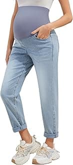 POSHGLAM Women's Maternity Jeans Over Belly Comfy Stretch 28'' Boyfriend Jeans Loose Pregnancy Pants, S-XXL