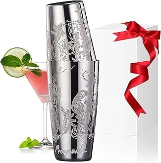 Boston Cocktail Shaker Set - 18oz & 28oz Stainless Steel Professional Two-Piece Bartender Kit, Martini Shaker for Home Bar with Etched Pattern(Pirate & Queen)