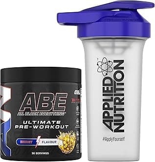 Applied Nutrition Bundle ABE Pre Workout 375g + 700ml Protein Shaker | All Black Everything Pre Workout Powder, Energy & Physical Performance with Creatine, Beta Alanine (Energy Flavour)