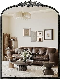 WallBeyond Black Vintage Mirror for Vanity 24x32 Inch, Black Antique Mirror with Ornate Frame, Arched Vintage Wall for Bathroom, Living Room, Fireplace, Entryway