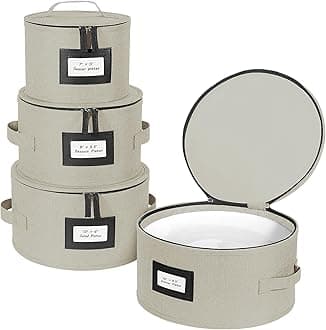 China Storage Containers, Sturdy Quilted Wine Glass Storage, Plate Organizer with Carry Handles, Moving Boxes for Dishes, Cups, Mugs and Stemware (Plate, Hard Shell Cream)