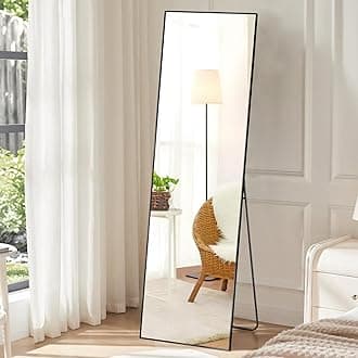 DUMOSFull Length Mirror with Stand, 59"x16" Floor Mirror with Aluminum Alloy Frame for Bedroom, Standing Full Body Mirror with Shatter-Proof Glass for Wall, Living Room, Cloakroom (Black)