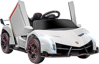 Aosom Lamborghini Veneno Licensed Kids Electric Car with Bluetooth, 12V Ride on Car with Butterfly Doors, Remote Control, Portable Battery, Suspension System, Horn, Songs, Lights, White