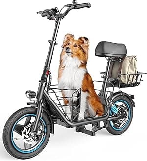 Gyroor C1 Plus Electric Scooter with Seat for Adults - 650W Motor, Pet Basket, 19 MPH Top Speed, 30 Miles Range, 14" Pneumatic Tires, Foldable Commuting Scooter, Onyx