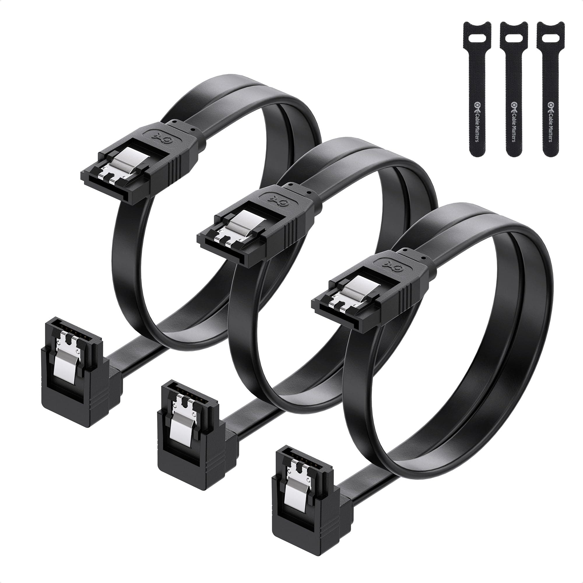 Cable Matters (3 Pack) 90 Degree Right-Angle 6.0 Gbps SATA III Cable - 18 Inches-Black