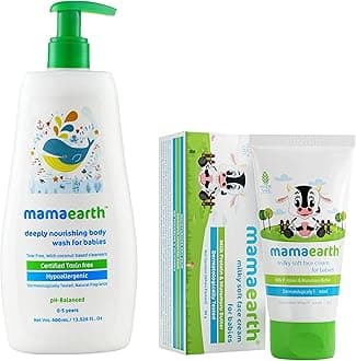 Mamaearth Milky Soft Natural Baby Face Cream for Babies, For All Skin Types 60 g & Mamaearth Deeply Nourishing Natural Baby wash (400 ml, 0-5 Yrs)