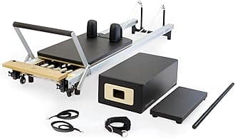 at Home SPX® Reformer Package with Reformer Box, Footstrap, Padded Platform Extender and Metal Roll-up Pole – Pilates Workouts at Home