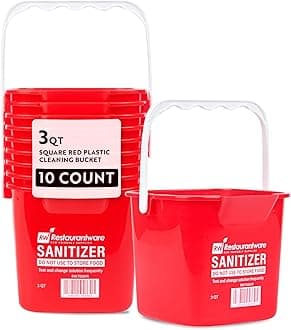 RW Clean 3 Quart Cleaning Buckets, 10 Detergent Square Buckets - With Measurements, Built-In Spout And Handle, Red Plastic Utility Buckets, For Home Or Commercial Use, Restaurantware
