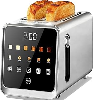 Touch Screen Toaster 2 Slice, Stainless Steel Smart Digital Toasters with Single Slot Toasting, Memory Function, 5 Bread Types & 6 Shade Settings,1.5" Wide Slot, 900W