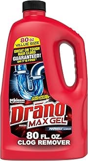 Max Gel Drain Clog Remover & Cleaner, Fast-Acting to Unclog Standing Water & Remove Hair, Grease & Food Blockages, Safe for all Pipes & Septic, Kitchen Sinks, Bathroom Showers & Tubs, 80 Oz