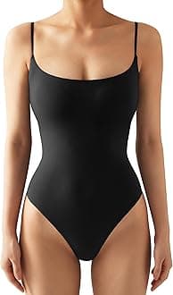 - Women Sexy Square Neck Thong Bodysuit Backless Cami Bodysuit Top