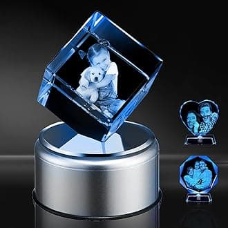 3d Crystal Photo Personalized Custom Laser Engraved Picture Cube with Led Base Included, Ideal Gifts for Mother's Day, Birthday, Anniversary
