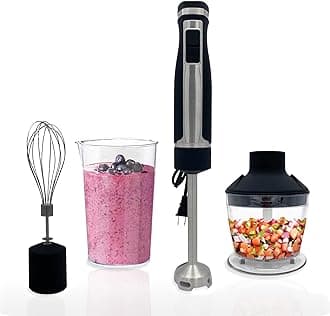 Immersion Blender - Handheld Stick Blender, Whisk, and Food Processor - Includes 3 Attachments, 20 oz BPA-Free Jar, and Storage Tray - Stainless Steel