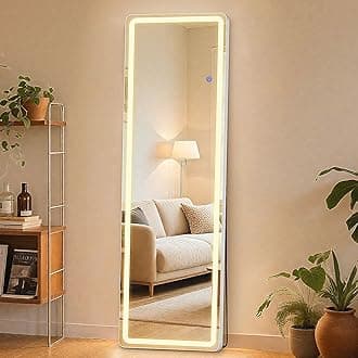 Sweetcrispy Full Length Mirror with LED Lights, 60"x16"Floor Mirror with Dimming & 3 Color Lighting, Led Mirror Full Length with Stand for Bedroom, Dressing Room, Rectangle