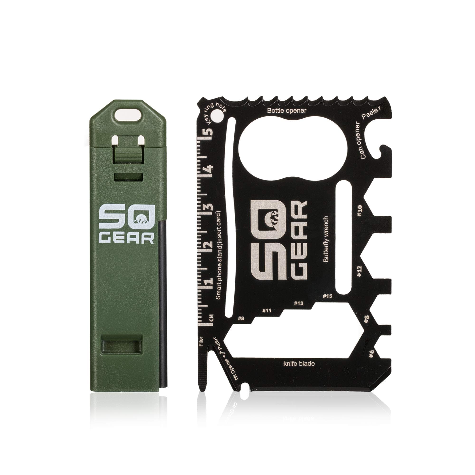 Compact Credit Card Sized 21-Tool Multitool with Compact Fire Starter/Whistle Combination Tool. SET is Ideal for Camping, Hunting, Home Handyman, Survival Kit in Car, Toolbox, or Wallet