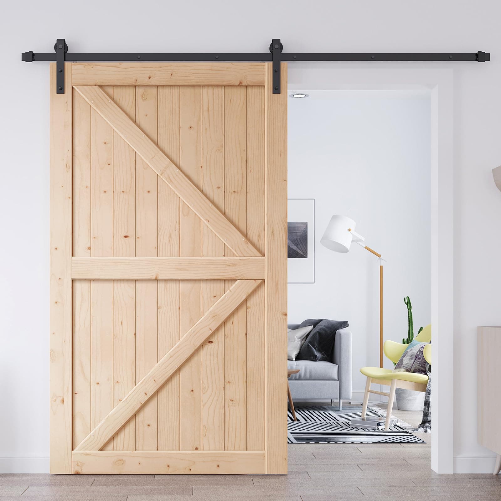 48in x 84in Sliding Barn Door with 8FT Barn Door Hardware Kit & Handle Included,DIY Assemblely,Easy Install,Apply to Interior Rooms & Storage Closet,K-Frame