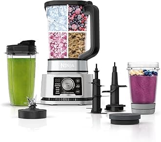 Blender For Kitchen | Food Processor Combo System | Smoothie Maker & Nutrient Extractor | 6 Functions for Bowls, Spreads, Dough, Shakes | 72-oz. Pitcher & To-Go Cups | Silver | SS351