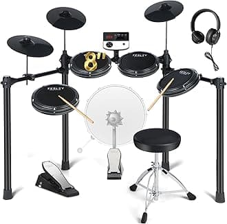 Electric Drum Set: 5 Drums 3 Cymbals with 4 Quiet Mesh Drum Pads, Electronic Drum Set for Beginner Adult, E Drum Kit with Throne, Headphone, Drumsticks, USB MIDI, Intelligent Sound Module