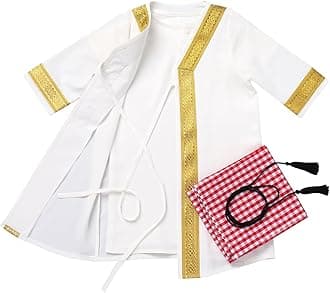 OMEWEENewborn Baby Boy Muslim Abaya Sets Ramadan Long Sleeve Prayer Outfit Toddler Kaftan Islamic Cardigan Robe Head Scarf Set