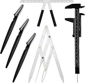 Weewooday 6 Pieces Tattoo Eyebrows Rulers 3 Point Positioning Ruler Mini Caliper Double Scale Vernier Calipers Eyebrow Caliper Microblading Ruler Measuring Tool with Eyebrow Shaver(Black)