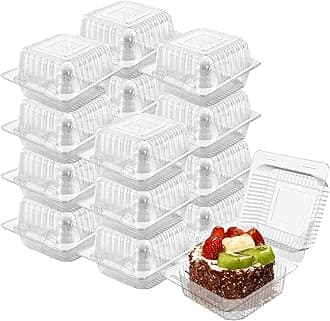 AHKUNMT Cake Slice Containers,100PC Square Plastic Hinged Food Container Individual Clamshell Food Containers Disposable Plastic To Go Containers Takeout Tray for Salads (25)