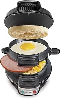 Hamilton Beach Breakfast Sandwich Maker with Egg Cooker Ring, Customize Ingredients, Perfect for English Muffins, Croissants, Mini Waffles, Perfect White Elephant Gifts, Black (25477)