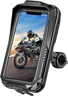 Motorcycle Phone Holder, Universal Bike Phone Holder Waterproof with Touch Screen and Sun Visor for Motorbike Bicycle Scooter Handlebar Phone Mount for 4.7-7.0'' Phone