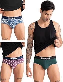 DAMENSCHDeo-Cotton Printed Underwear Breathable Inner for Men Cotton Briefs Pack No-Marks Waistband Moisture Wicking