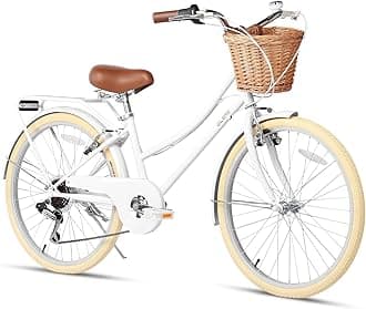 Glerc Missy 20 24 26 Inch Girl Cruiser Hybrid 6-Speed City Bicycle for Youth Girls Over 8 Years Old with Wicker Basket & Kickatand, Multiple Colors