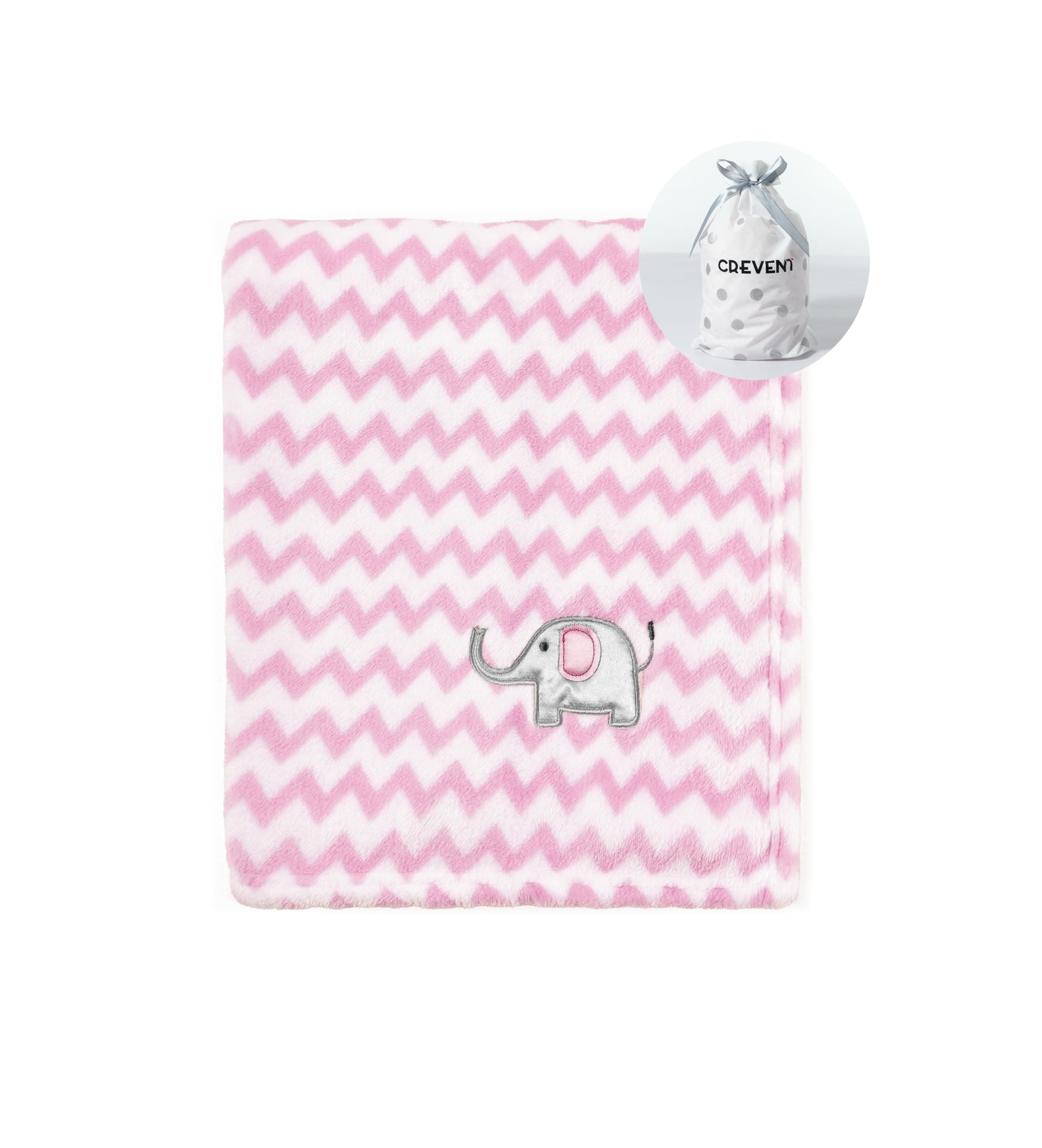 CREVENT Cute Silky Plush Baby Blanket for Girls Infants Toddlers Newborns Crib Cot Stroller, Giftable Suitable for Summer Spring (75cmX100cm Pink Elephant)