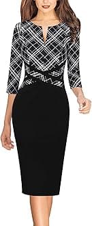VFSHOW Womens Work Business Casual 3/4 Sleeve Slimming Fitted Front Zipper Crisscross Waist Office Party Pencil Sheath Dress