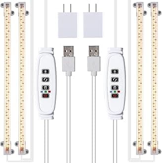 Two Strip Growing Lamp 2-Pack for Indoor Plants, 3500K Full Spectrum LED Grow Light Strips with Auto ON/Off 3/9/12H Timer & 10 Dimmable Levels for Green House Succulent (2 Head×2 Pack)