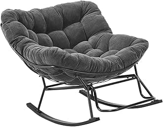Rocking Chair Nursery, Ergonomic Papasan with Soft Thick Cotton Cushion, Comfy Sofa Recliner Egg Papasan Chair for Living Room Bedroom Garden Indoor Outdoor Lounge (Gray)