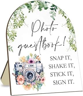 Wedding Photo Theme Desk Decor, Eucalyptus Leaf Decor Party Welcome Sign, Bridal Shower Photo Guestbook Sign, Baby Shower Supplies, Wedding Reception Decor with Stand 8 * 10In