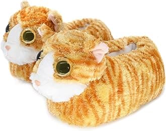 Onmygogo Indoor Fuzzy Winter Animal Cat Plush Slippers for Women Men Kids,Faux Fur,Warm House Slipper